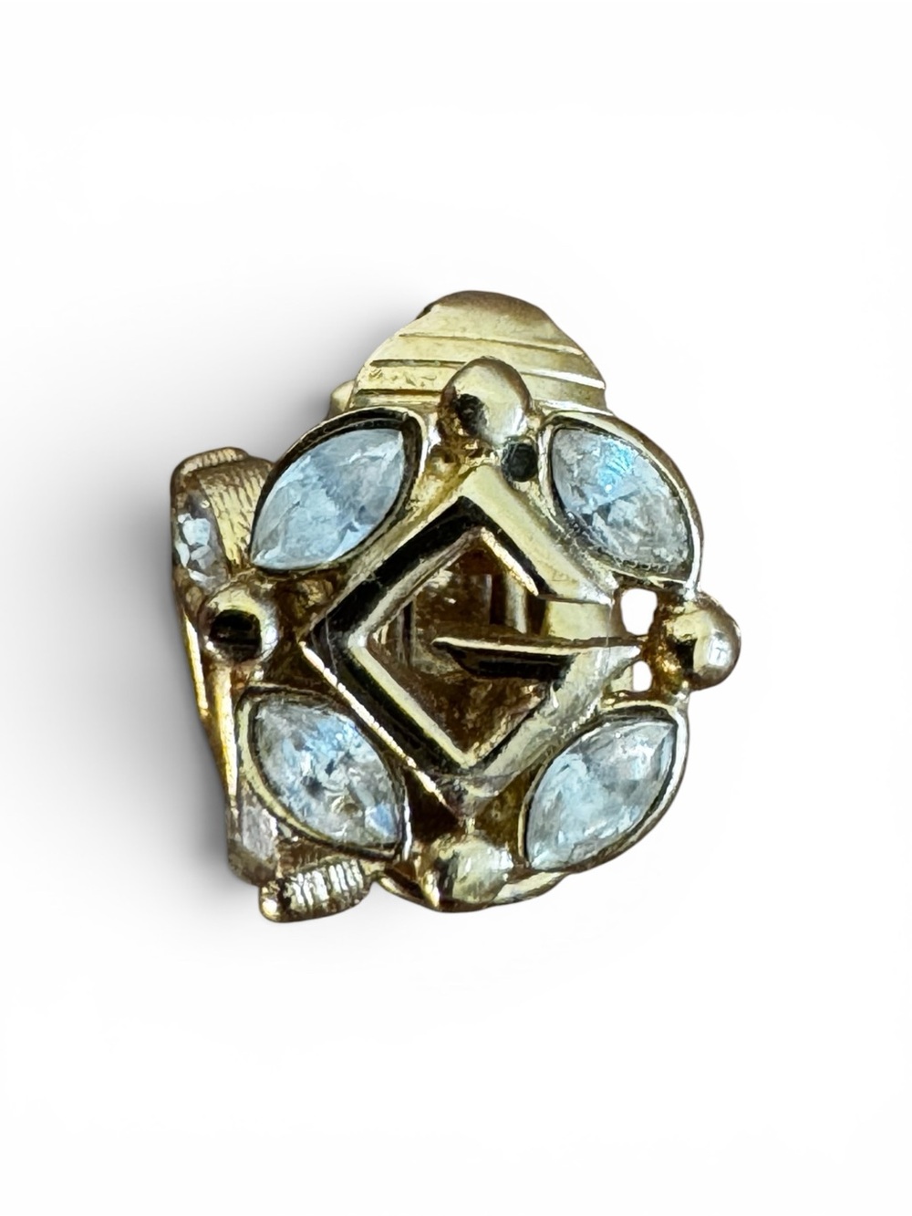 Givenchy Vintage Gold plated Clip on Earrings Marquise Stones